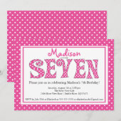 Polka Dot Alphabet 7th Birthday Party Invitation Kaart (Voorkant / Achterkant)