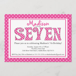 Polka Dot Alphabet 7th Birthday Party Invitation Kaart