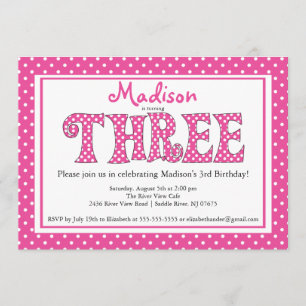 Polka Dot Alphabet derde uitnodiging van de verjaa