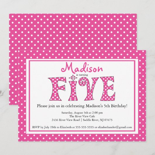 Polka Dot Alphabet Vijfde Dag Uitnodiging (Voorkant / Achterkant)
