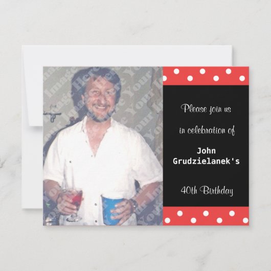 Polka Dot and Red Bubble 40th Birthday Celebration Kaart (Voorkant)
