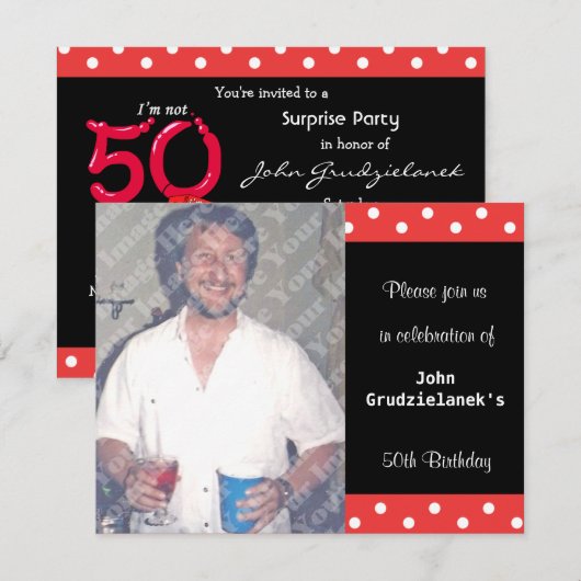 Polka Dot and Red Bubble 50th Birthday Celebration Kaart (Voorkant / Achterkant)