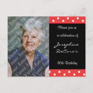 Polka Dot and Red Bubble 80th Birthday Celebration Kaart