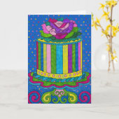 Polka Dot and Stripes verjaardagstaart Kaart (Gele Bloem)