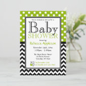 Polka Dot Apple Green & Chevron Baby shower Kaart (Staand voorkant)