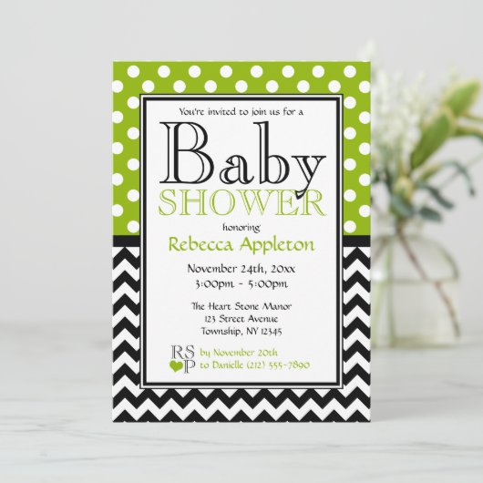 Polka Dot Apple Green & Chevron Baby shower Kaart (Staand voorkant)