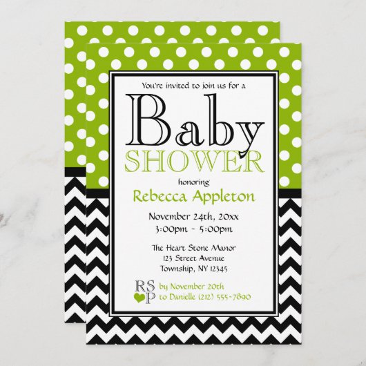 Polka Dot Apple Green & Chevron Baby shower Kaart (Voorkant / Achterkant)