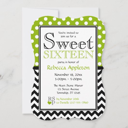 Polka Dot Apple Green Chevron Sweet Sixteen Kaart (Voorkant)