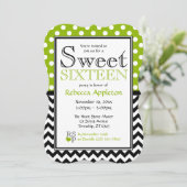 Polka Dot Apple Green Chevron Sweet Sixteen Kaart (Staand voorkant)