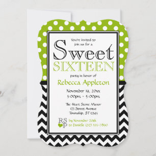 Polka Dot Apple Green Chevron Sweet Sixteen Kaart