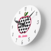 Polka Dot Apple Teacher Clock Ronde Klok (Hoek)