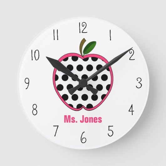 Polka Dot Apple Teacher Clock Ronde Klok (Voorkant)