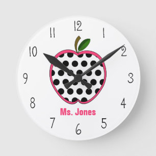 Polka Dot Apple Teacher Clock Ronde Klok