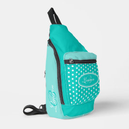 Polka dot aqua en wit sling bag