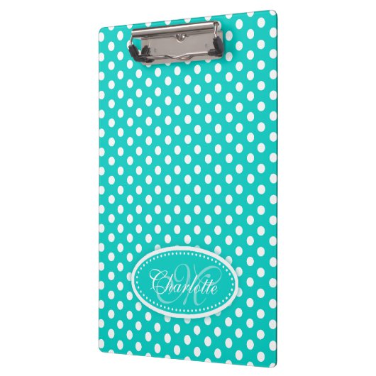 Polka dot aqua voeg jouw naam en initiaal klembord (Links)
