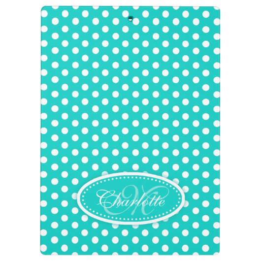 Polka dot aqua voeg jouw naam en initiaal klembord (Achterkant)