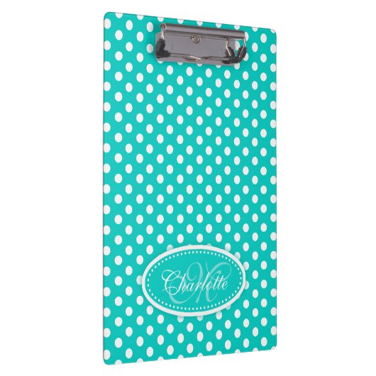 Polka dot aqua voeg jouw naam en initiaal klembord (Rechts)