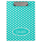 Polka dot aqua voeg jouw naam en initiaal klembord (Voorkant)