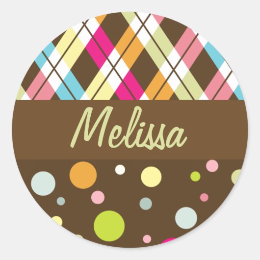 Polka Dot & Argyle Seal Ronde Sticker (Voorkant)