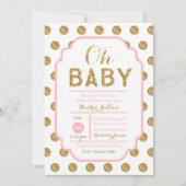 Polka Dot Baby shower Invitation - Roze en Goud Kaart (Voorkant)