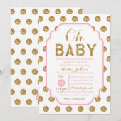 Polka Dot Baby shower Invitation - Roze en Goud Kaart (Voorkant / Achterkant)