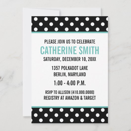 Polka Dot Baby Shower Invitations {Blauwgroen} Kaart (Achterkant)