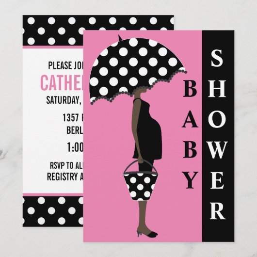 Polka Dot Baby Shower Invitations {Roze} Kaart (Voorkant / Achterkant)