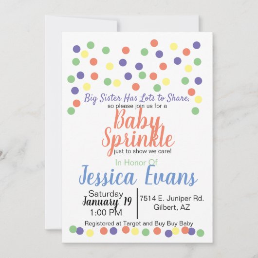 Polka Dot Baby Sprinkle Baby Shower Invitaties Kaart (Voorkant)