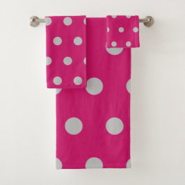 Polka Dot Bath Towels (Hot Pink & Gray) Bad Handdoek