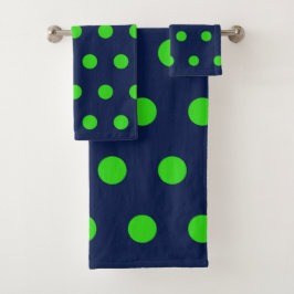 Polka Dot Bath Towels (Navy Blue & Lime Green) Bad Handdoek