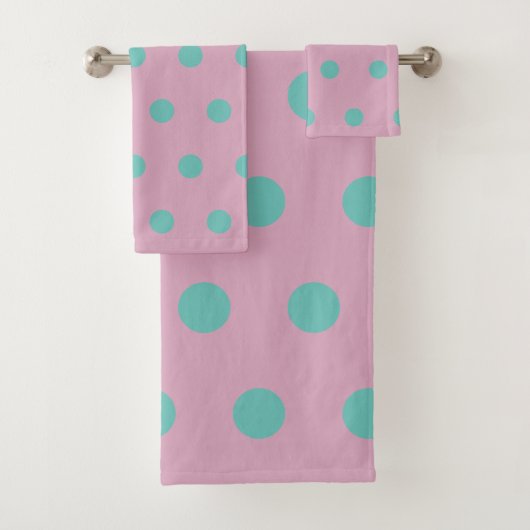 Polka Dot Bath Towels (Pink & Aqua) Bad Handdoek (Insitu)