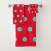 Polka Dot Bath Towels (Red & Aqua) Bad Handdoek (Insitu)