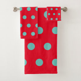 Polka Dot Bath Towels (Red & Aqua) Bad Handdoek