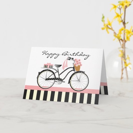 Polka Dot Bicycle Kaart (Gele Bloem)