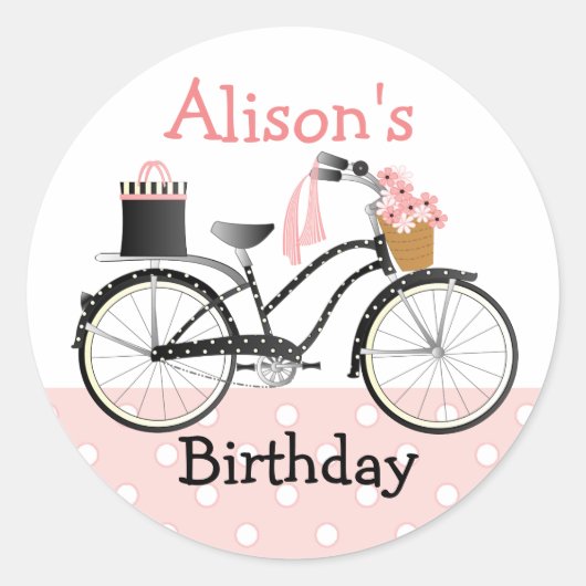 Polka Dot Bicycle Ronde Sticker (Voorkant)