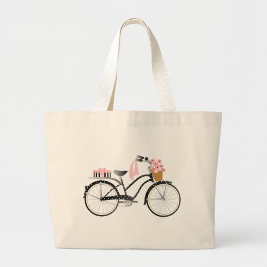 Polka Dot Bike Grote Tote Bag (Voorkant)