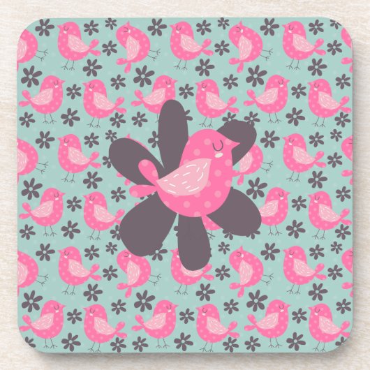 Polka Dot Birds and Flowers Bier Onderzetter (Voorkant)