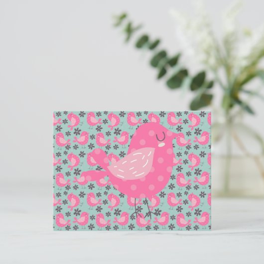 Polka Dot Birds and Flowers Briefkaart (Staand voorkant)