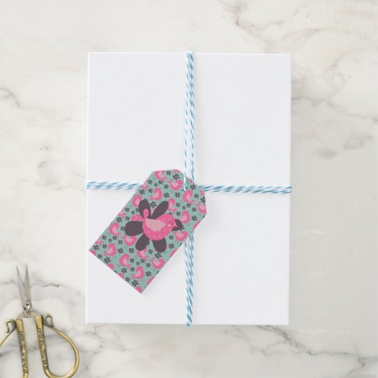 Polka Dot Birds and Flowers Cadeaulabel (Met Touw)