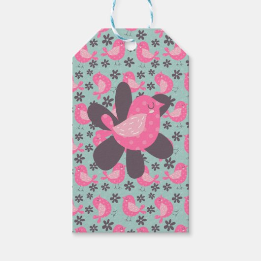 Polka Dot Birds and Flowers Cadeaulabel (Voorkant)