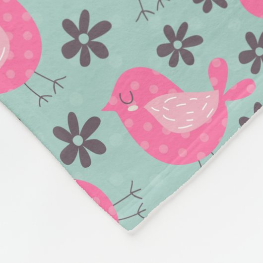 Polka Dot Birds and Flowers Fleece Deken (Hoek)
