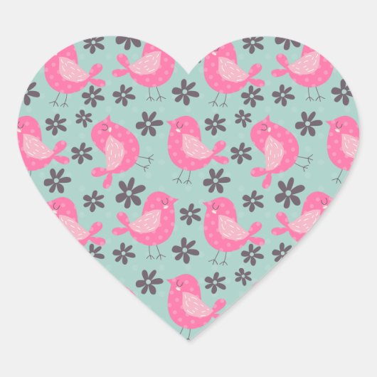 Polka Dot Birds and Flowers Hart Sticker (Voorkant)