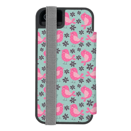Polka Dot Birds and Flowers Incipio iPhone Portemonnee Hoesje (Agenda Achterkant)