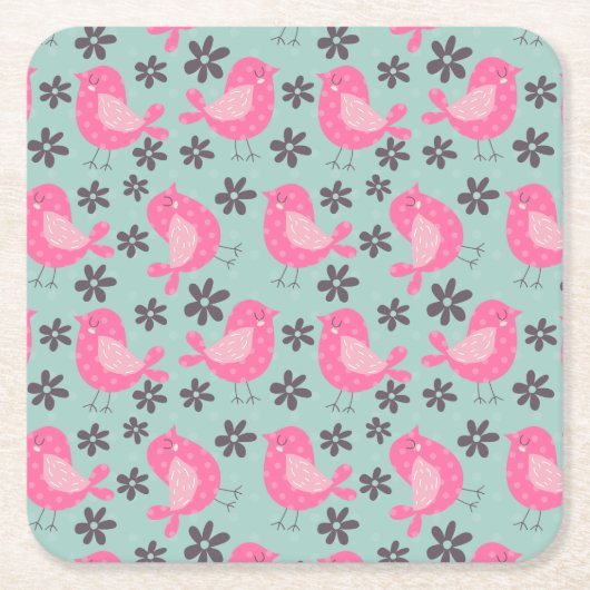 Polka Dot Birds and Flowers Kartonnen Onderzetters (Voorkant)