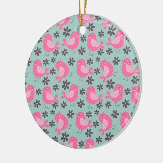 Polka Dot Birds and Flowers Keramisch Ornament (Links)