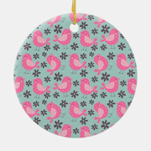 Polka Dot Birds and Flowers Keramisch Ornament (Achterkant)