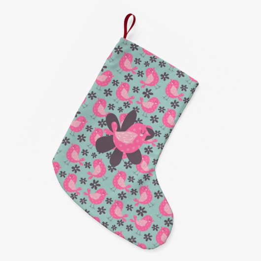 Polka Dot Birds and Flowers Kleine Kerstsok (Voorkant (Hangend))