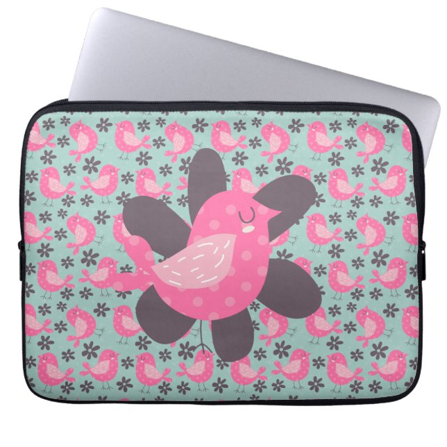 Polka Dot Birds and Flowers Laptop Sleeve (Voorkant)