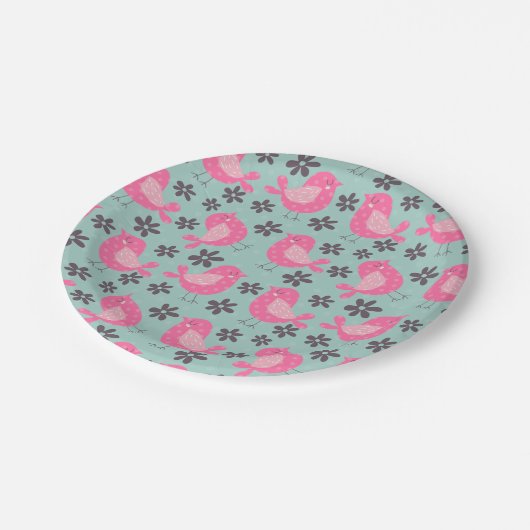 Polka Dot Birds and Flowers Papieren Bordje (Gekanteld)