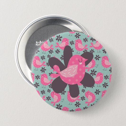Polka Dot Birds and Flowers Ronde Button 7,6 Cm (Voorkant /achterkant)